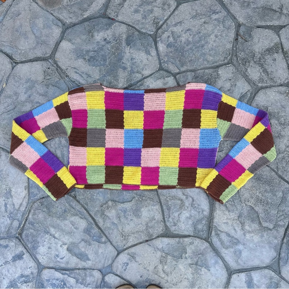 Moda International Multicolor Patchwork Sweater - image 6